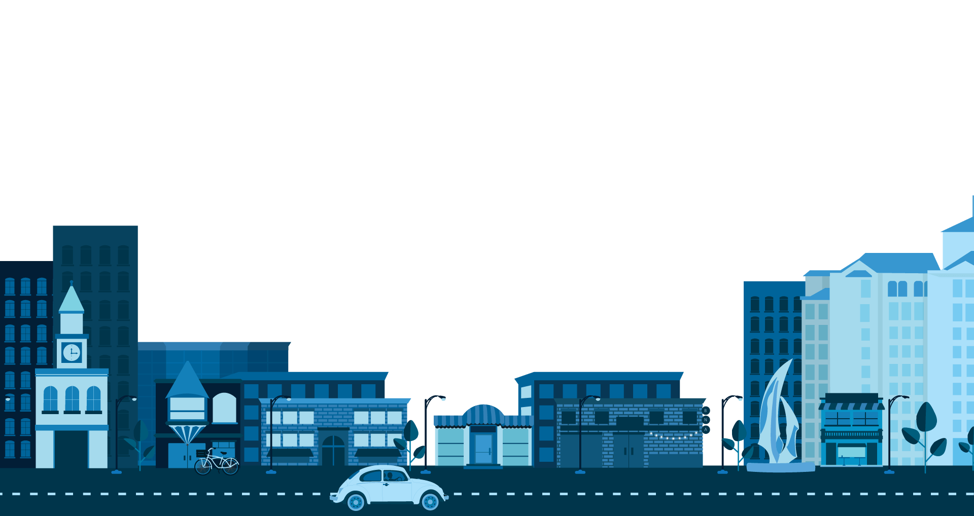 Illustrated Main Street cityscape